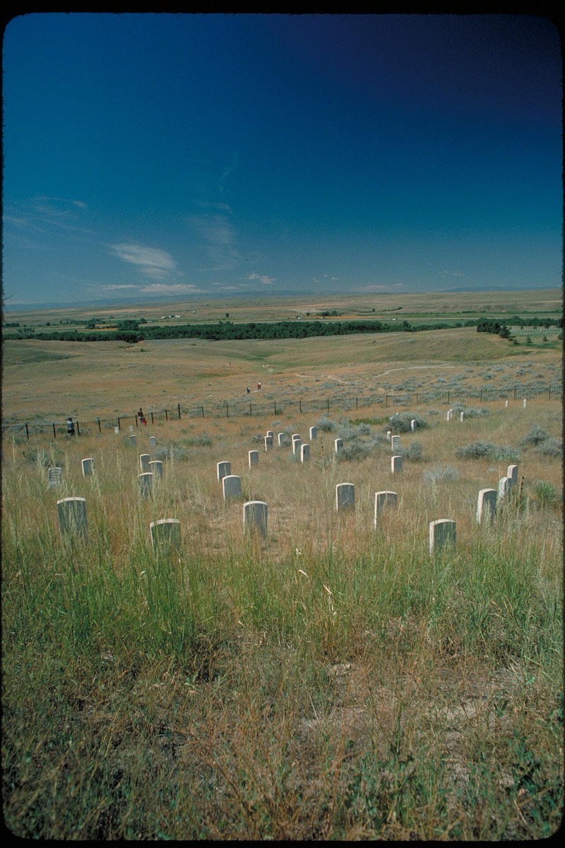 View of cemetery on Last Stand Hill. Little Bighorn Battlefield National Monument is the site of the June 25, 1876 battle between the U.S.