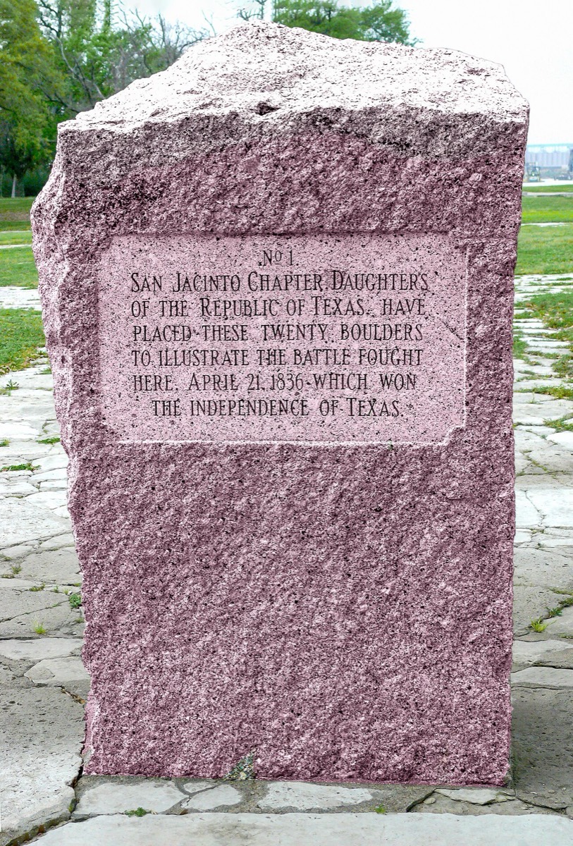 The Daughters of the Republic of Texas placed Granite markers at places where significant events happened during the Battle of San Jacinto